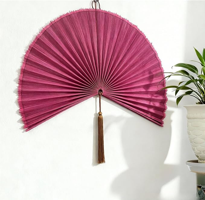 ChumDecor Fan Wall Decor,Large Bamboo Fan Wall Art for Boho Hanging Headboard,Decorative Folding Fan for Over Bed Decorations