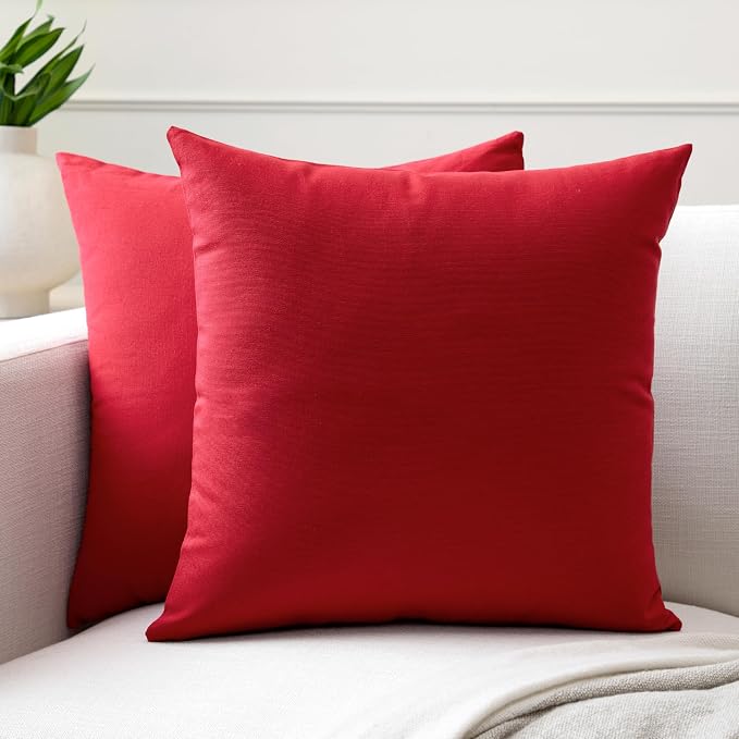 Encasa XO Throw Pillow Covers 18x18 in Set of 2 Deep Red | No Inserts | Cotton Pillow Covers for Living Room, Bed, Sofa, Couch | Decorative Cushion Covers with Improved Zipper