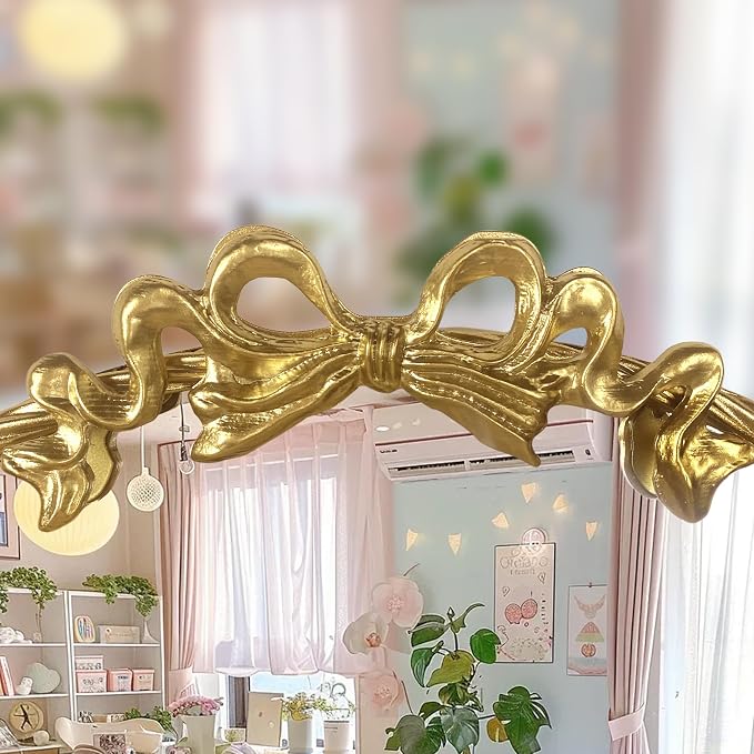 Gold Trifold Vanity Mirror Bow Top, 3-Way Makeup Mirror, Wall Mirrors for Entryway, Dresser Mirror for Bedroom, Wall Mirrors over Bathroom Sink, Decorative Mirror for Mantle, Wall-Mount Tabletop