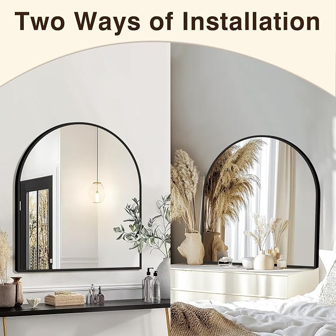 FICTOR Bathroom Mirror for Wall, Arched Vanity Bathroom Mirror for Over Sink, Metal Framed with HD Shatter-Proof Glass for Entryway, Living Room,Bedroom(30” x 32”, Black)