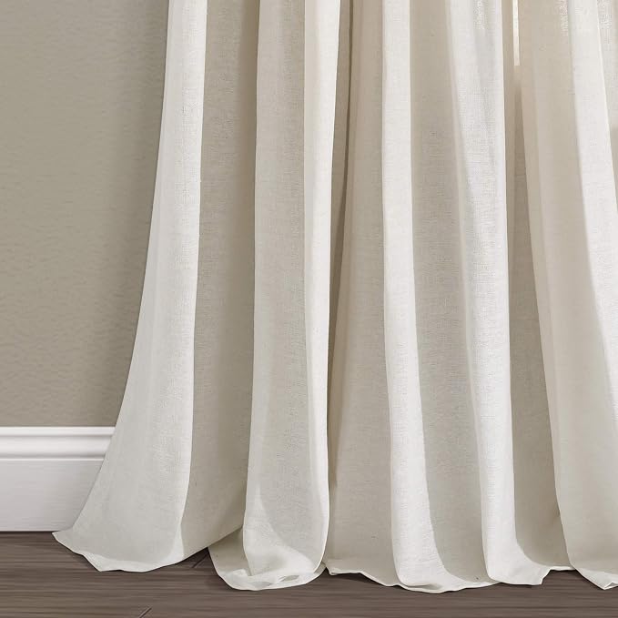 Lush Decor Linen Button Window Curtain Panel, Single, 40" W x 95" L, Off White- Country Curtains - Rustic Decor - Color Block - Modern Farmhouse Curtains