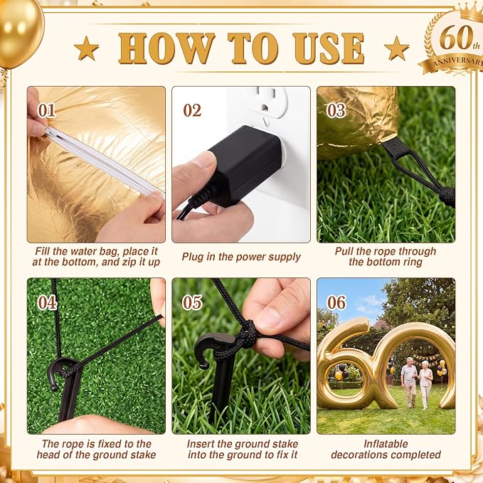 Seenelling 17 ft Golden 60th Anniversary Giant Inflatable Archway Decoration Built-in LED Lights for Birthday Wedding Anniversary Corporate Celebration Party Entrance Outdoor Supplies