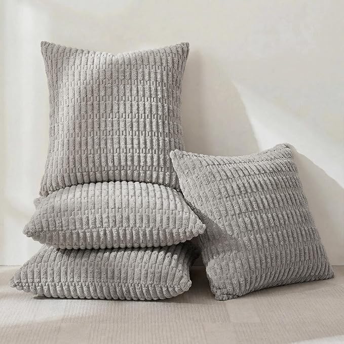 Fancy Homi 4 Packs Decorative Throw Pillow Covers for Living Room Couch Bed, Modern Farmhouse Boho Home Décor Accent Cushion Case, 22" x 22", Gray