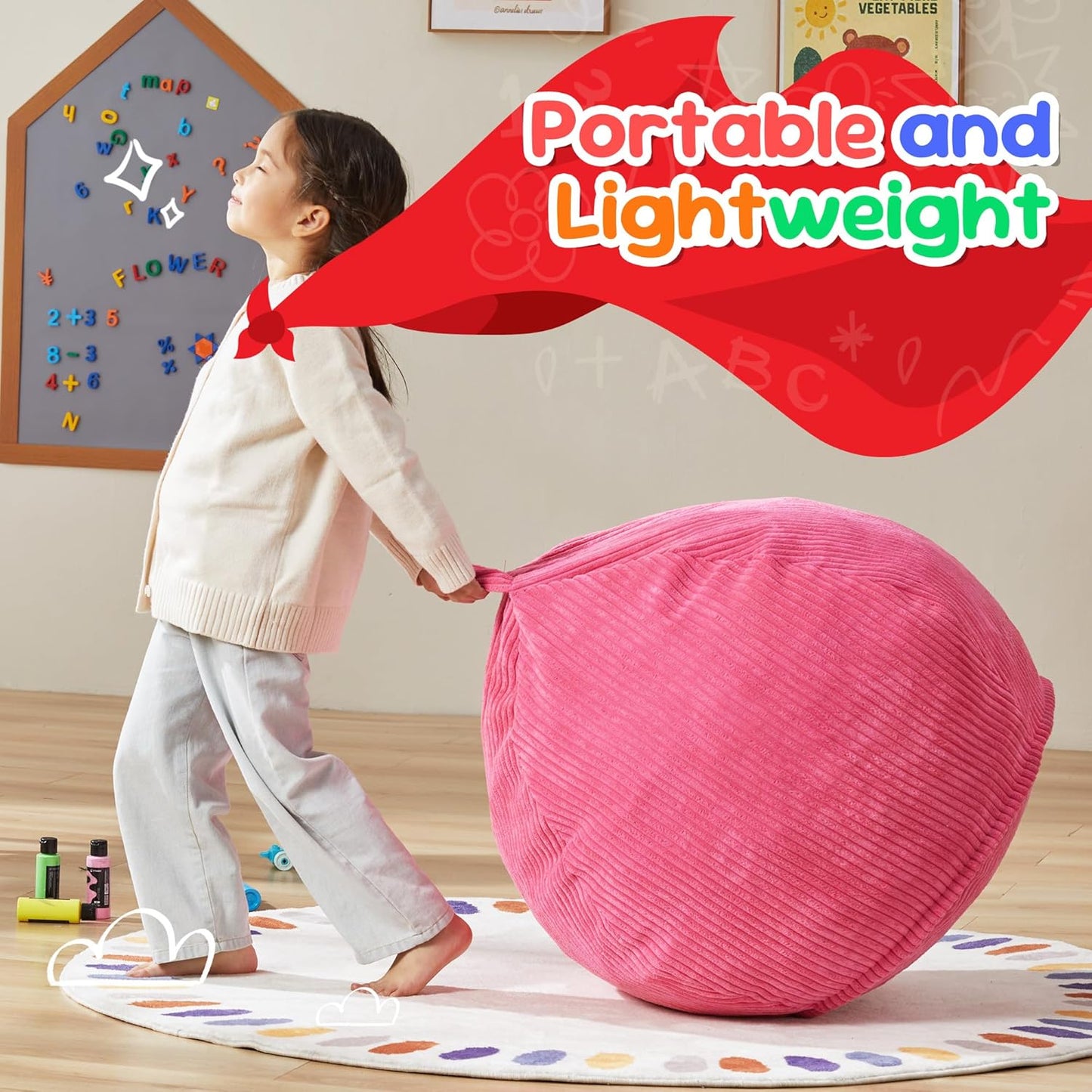 Hobestluk 2.5FT Bean Bag Chair Beanbags Small Bean Bag Chair with Filler Included Teardrop Bean Bag with Removable Cover for Bedroom Living Room (Small, Pink)