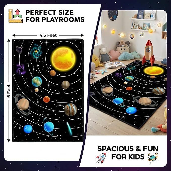 Solar System Rugs for Boys Room – Space Themed Rug for Kids Bedroom,Outer Space Carpet for Boys Room Decor,Planet Theme Rug for Kids Bedroom,4'5''×6'