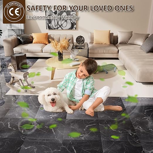 Peel and Stick Floor Tile, 20-Pack 12" x 12" Vinyl Flooring, Waterproof Self-Adhesive Luxury Vinyl Tiles, Easy DIY for Living Room, Kitchen, Dinning Room, RV, Cover 20 Sq. Dark Gray Crackle Marble
