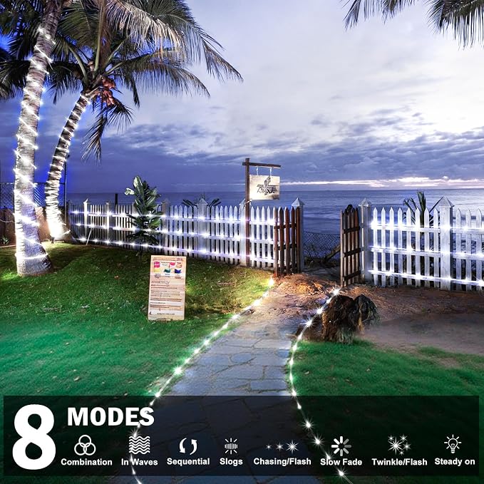 KNONEW 164FT 1000LED Rope Lights for Outside,Outdoor String Lights Waterproof 8 Modes Clear Tube Light for Indoor,Bedroom,Wedding,Garden,Patio,Christmas,Tree,Rv,Holiday Decoration(Cold White)