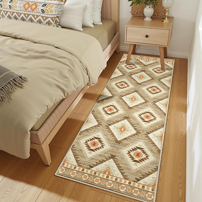 BESTSWEETIE Area Rug 2x10 Rug Machine Washable Non-Slip Low Pile Print Pattern Western Rug for Living Room Bedroom Entryway Tribal Series -Cream/Camel