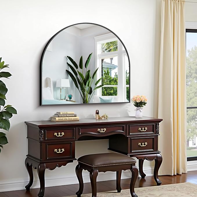 CIRCUMI Arched Wall Mirror, 36"x30" Black Arched Mirror with Tempered Glass, Metal Frame, Large Size for Entryway Table, Mantel,Living Room,Over Sink,Arch Mirror for Decor,Shatterproof&Crystal-Clear