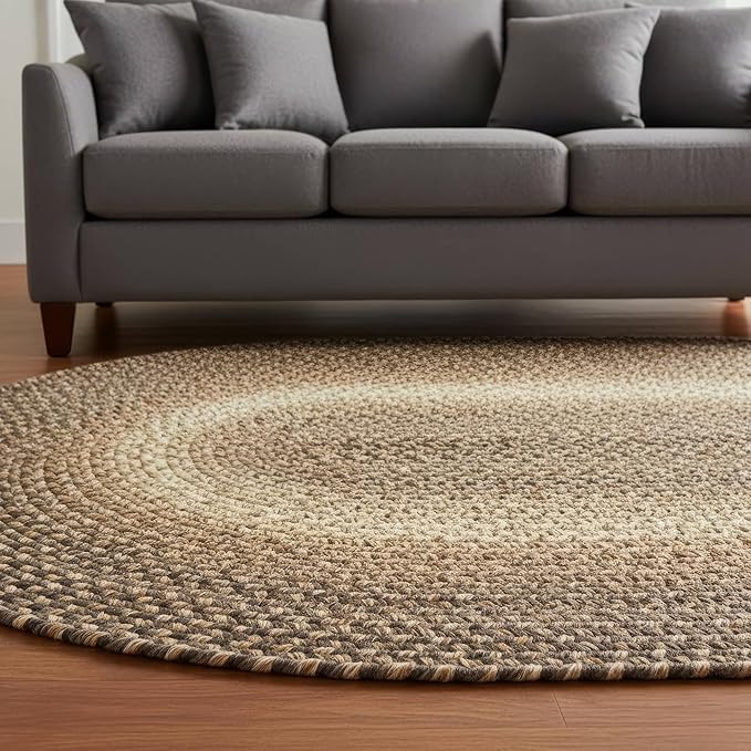 Super Area Rugs Large Braided Rugs 8X11 Farmhouse Living Room Rug - Ridgewood Braided Rug for Bedroom - Reversible Woven Rugs - Indoor/Outdoor - Made in USA - Brown Velvet/Beige, 8' X 11' Oval