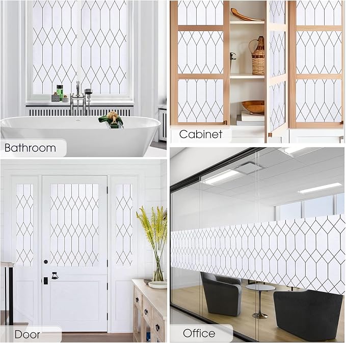 Windimiley Window Privacy Film Stained Glass Static Clings, Bathroom Frosted Leaded Decorative Window Stickers, UV Heat Blocking Opaque Removable for Home Door Coverings (35.4 x 78.7 in,White)