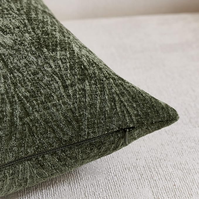 Summer Pillow Covers 16x16 Inch Set of 2, Soft Decorative Throw Pillow Covers with Leaves Texture, Hidden Zipper for Home Sofa Bed Couch (Olive Green, 16" x 16" (Pack of 2))