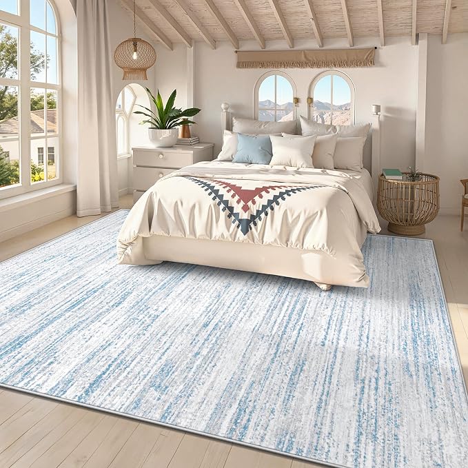 Area Rug 8x10 Living Room Rugs: Washable Modern Rug Large Non-Slip Soft Rugs Stain Resistant Printed Rug Indoor Carpet for Bedroom Kitchen Dining Room Nursery Playroom Home(Blue, 8'x10')