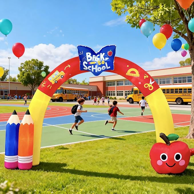 DomKom 10FT Back to School Inflatable Arch – Featuring Open Book, Colorful Pencils & Apple Decor, Ideal for 2026 First Day of School & Kindergarten Graduation, Blow-up Archway for Yard Decor