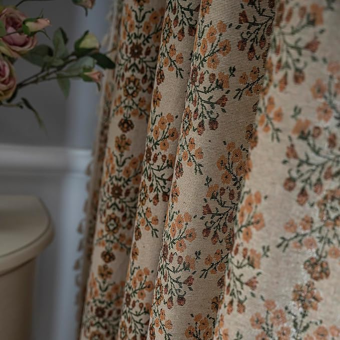 Floral Curtains 63 Inch Length 2 Panels Vintage Flower Patterned Drapes Boho Short Semi Sheer Tassel Rustic Country Rod Pocket Botanical Farmhouse Window Curtain Panels for Bedroom Living Room