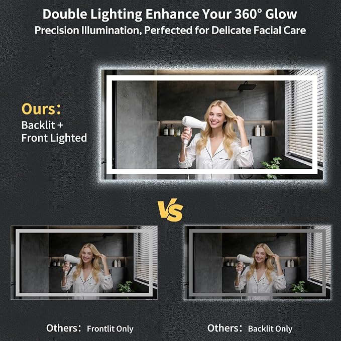 72"x36" LED Bathroom Mirror with Lights, Backlit + Front Lit with CRI>90, Lighted Mirror for Bathroom, Anti-Fog, Dimmable Brightness, 3 Colors, Memory Function, Shatterproof Tempered Glass