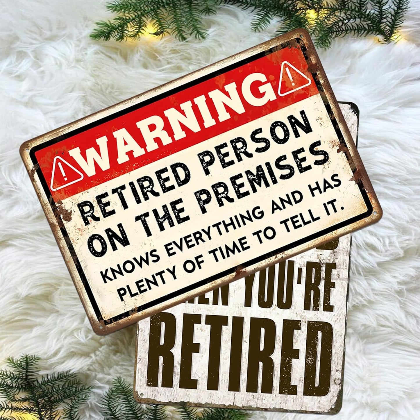 Retirement Signs - Funny Retirement Gifts for Men Vintage Warning Retired Person On Premises Metal Tin Sign for Happy Retirement Party Door Decor Retired Yard Gifts for Women 8x12 Inch