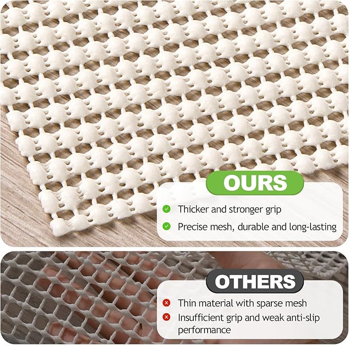 Songrey Non-Slip Rug Pad 8x10 FT, Extra Thick Carpet Pads for Hard Surfaces, Prevents Sliding and Secures Rugs, Provides Floor Protection with Comfort Cushioning