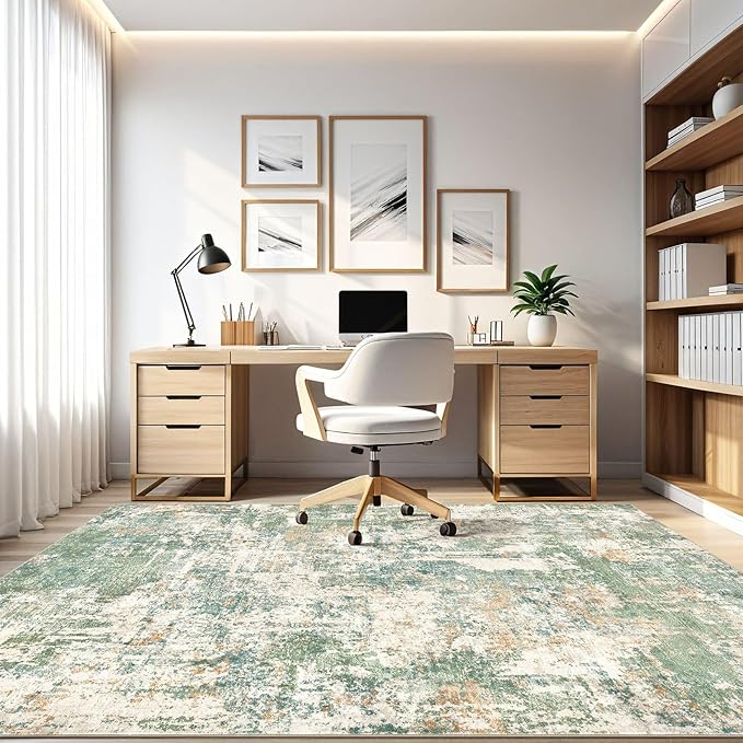 4x6 Area Rug Living Room: Washable Large Abstract Soft Green Rugs Stain Resistant Indoor Floor Non-Slip Accent Carpet for Men Modern Home Enthusiasts Aged 25-45 - Bedroom Office Playroom