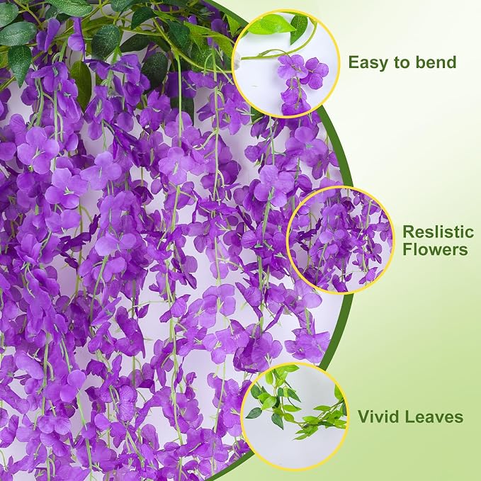 Alotiki Wisteria Artificial Flowers Garland,10Pcs Total 60ft Silk Fake Purple Wisteria Flowers Hanging for Home Garden Wedding Arch Party Indoor Outdoor Decor(10,Purple)