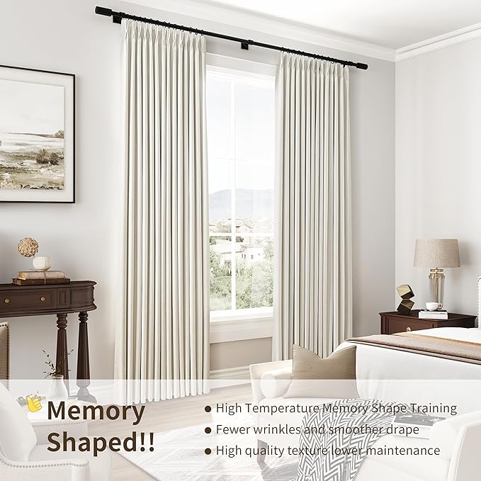 100% Blackout Pinch Pleated Linen Curtains 84 Inch Length 70 Inch Width for Bedroom Living Room Full Light Blocking Thermal Insulated Pinch Pleat Curtains Room Darkening Natural Cream 70x84 1 Panel