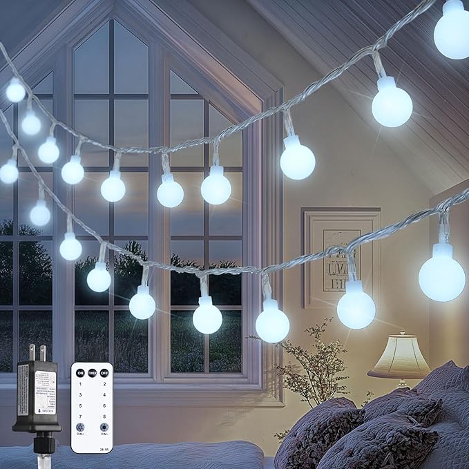 JMEXSUSS 100ft 200 LED White Globe String Lights Indoor Outdoor Waterproof | Christmas fairy Lights Plug in with Remote, Connectable Hanging Lights for Bedroom Patio Holiday Tree Party Christmas Decor