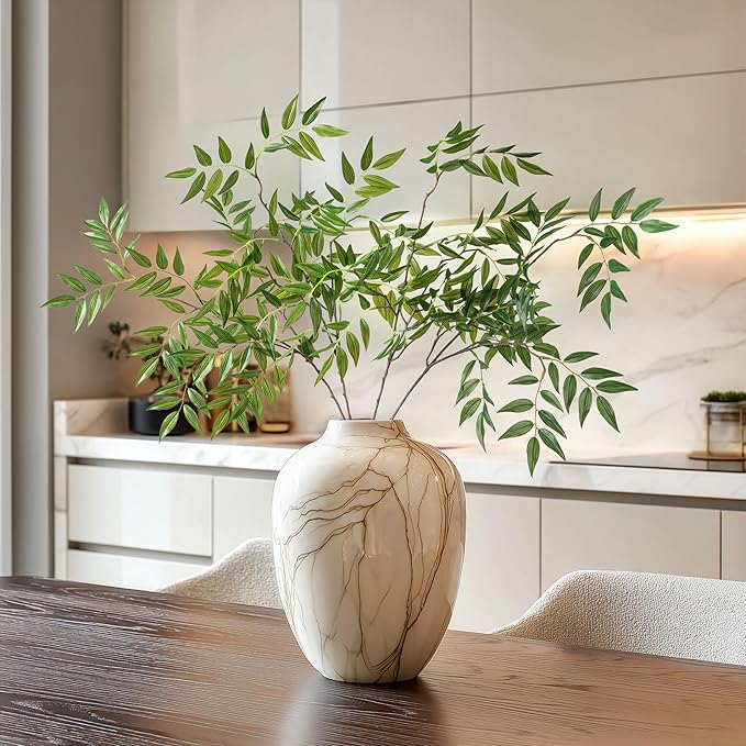 Fake Plants 32.3In Faux Bamboo Leaves Stems Artificial Greenery Stems Artificial Branches for Vase Faux Branches for Vase Fake Green Plants Suitable for DIY Home Office Dining Room Decor 4PCS