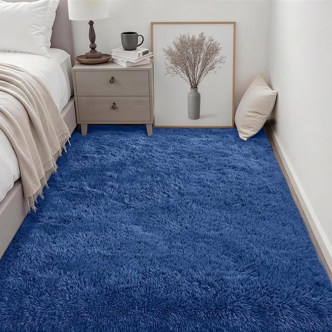 6x9 Area Rugs for Living Room Bedroom: Ultra Soft Fluffy Shag Rug Upgrade Non-Slip Non-Shedding Large Fuzzy Plush Carpet Indoor Floor Carpets for Kids Room Playroom Nursery Dorms Home Decor Blue