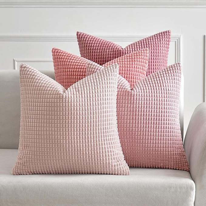 MIULEE Aesthetic Pink Spring Decorative Pillow Covers 20x20 Inch Set of 4 | Romantic Sweet Cute Soft Throw Pillows Coquette Home Decor Corduroy Couch Pillowcases for Sofa Living Room Bed