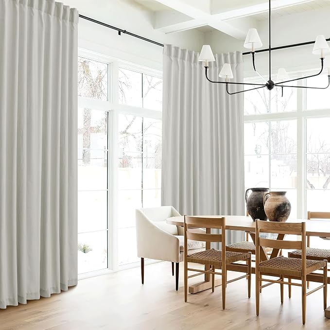 RYB HOME Farmhouse Curtains 90 inches Long, Linen Textured Semi Sheer Flowy Privacy Blind Shade for Dormitory Sliding Glass Door, W 52 x L 90 inches, 2 Panels Set