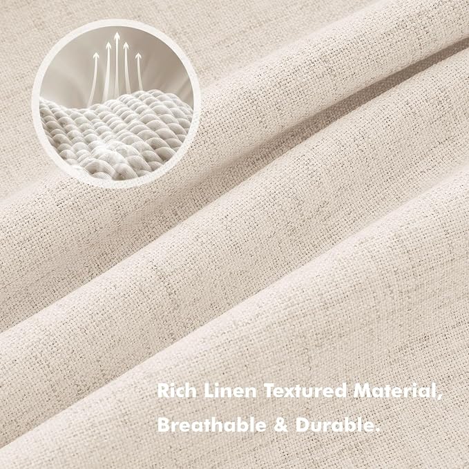 MIULEE 100% Blackout Linen Curtains for Bedroom, Cream Beige Solid Luxury Decor Thermal Insulation Room Darkening Drapes for Living Room Back Tab Rod Pocket 42 x 96 Inches, 2 Panels
