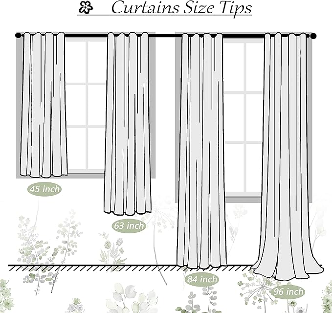 Sage Green Curtains 84 Inch Length for Living Room 2 Panels Set 80% Blackout Cottage Core Garden Wildflower Watercolor Darkening Floral Boho Curtain Drapes for Bedroom 84 Long,Light Green and Grey