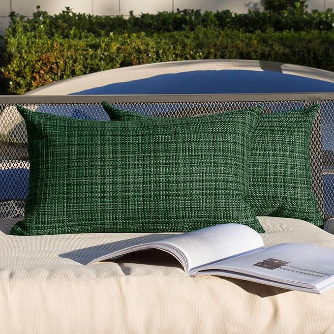 Kevin Textile Pack of 2 Decorative Outdoor Waterproof Pillow Covers Garden Cushion Sham Throw Pillowcase Shell for Patio Tent Couch 12x20 Inch Army Green