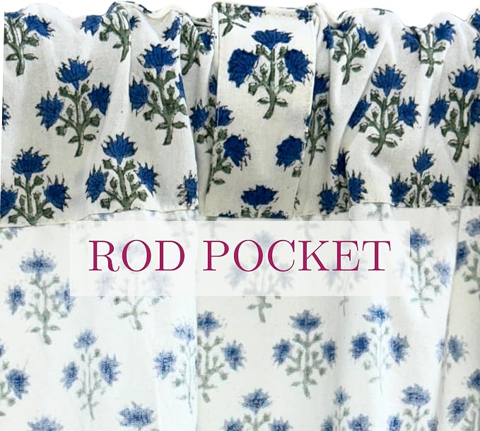 ATOSII 100% Cotton Single Panel Floral Block Print Curtain, Easy Hanging with Rod Pocket & Loop, Living Room, Dining Room, Bedroom Light Filtering Boho Curtains, Set of 1, 60"W X 96"L, Gulbahar Blue