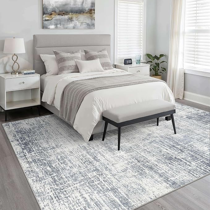 6x9 Area Rugs Living Room: Washable Large Neutral Blue Rug Abstract Soft Modern Stain Resistant Indoor Floor Non-Slip Carpet for Bedroom Nursery Kids Office Playroom Dining Room Under Table Home