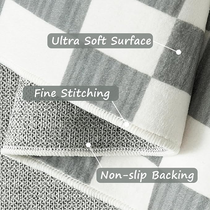 jinchan 4x6 Checkered Area Rugs for Kids Room - Machine Washable Soft Rug Modern Geometric Lattice Non-Slip Carpet for Nursery Playroom Bedroom Entryway Living Room Dining Room Home Office Grey