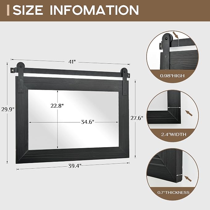 COGOOD Bathroom Mirrors for Over Sink - 41" x 30" Farmhouse Barn Door Mirror for Living Room, Entryway, Bedroom, Vanity Wall Decor Black