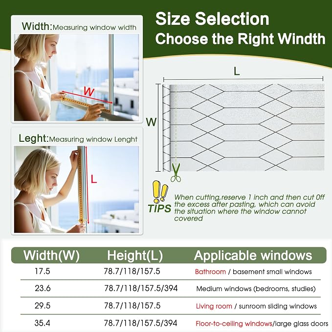 Windimiley Window Privacy Film Stained Glass Static Clings, Bathroom Frosted Leaded Decorative Window Stickers, UV Heat Blocking Opaque Removable for Home Door Coverings (17.5 x 78.8in,Pure)