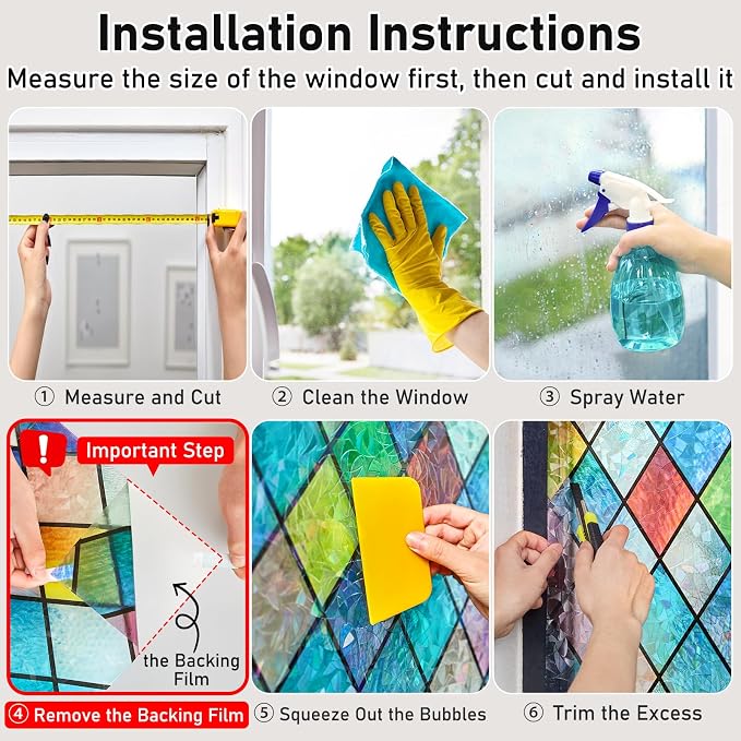 Sunbaby Window Privacy Film Stained Glass, Static Cling Decorative Rainbow Window Cling, Lattice Coverings Decals for Home Door, Non-Adhesive Window Stickers Anti-UV & Heat Control (17.5"x78.7")