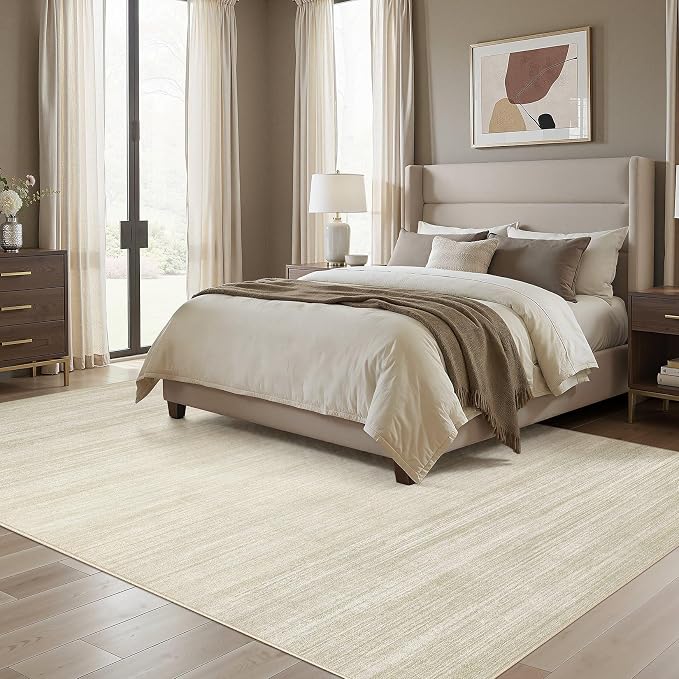 UERMEI 10x14 Washable Area Rug - Neutral Modern Abstract Living Room Rugs, Non-Slip Soft Large Indoor Floor Carpet for Bedroom Home Office & Under Dining Table Decor, Brown/Beige