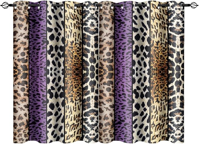 Wild Animal Print Curtain, Room Darkening Thermal Insulated Blackout Leopard Boa Window Drapes with Grommets for Living, Dining, Bedroom, Purple Leopard Print, 42"x 60", 2 Panels