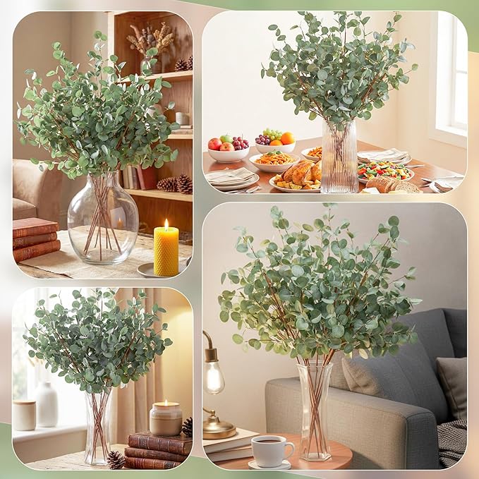 Giegxin 12 Pcs 30" Extra Long Artificial Eucalyptus Stems, Tall Greenery Stems, Fake Eucalyptus Plants for Large Vases, Wedding & Home Party Decor, Realistic Silk Leaves