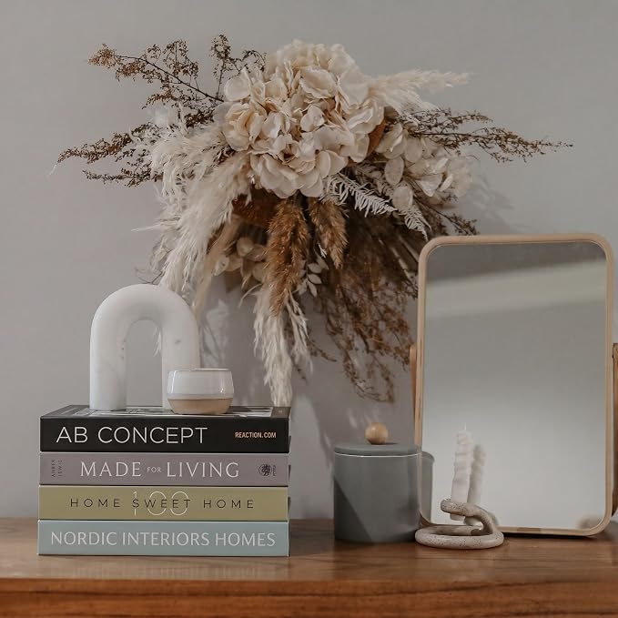 PROBENEX 4 Pcs Decorative Books | Faux Olive Coffee Table & Shelf Decor | Earthy Botanical Look for Living Room, Office and Entryway - Not Real, Tool-Free 2-Min Setup