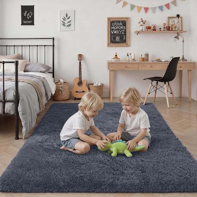 8x10 Area Rugs for Living Room Bedroom: Ultra Soft Fluffy Shag Rug Upgrade Non-Slip Non-Shedding Large Fuzzy Plush Carpet Indoor Floor Carpets for Kids Room Playroom Nursery Dorms Home Decor Grey