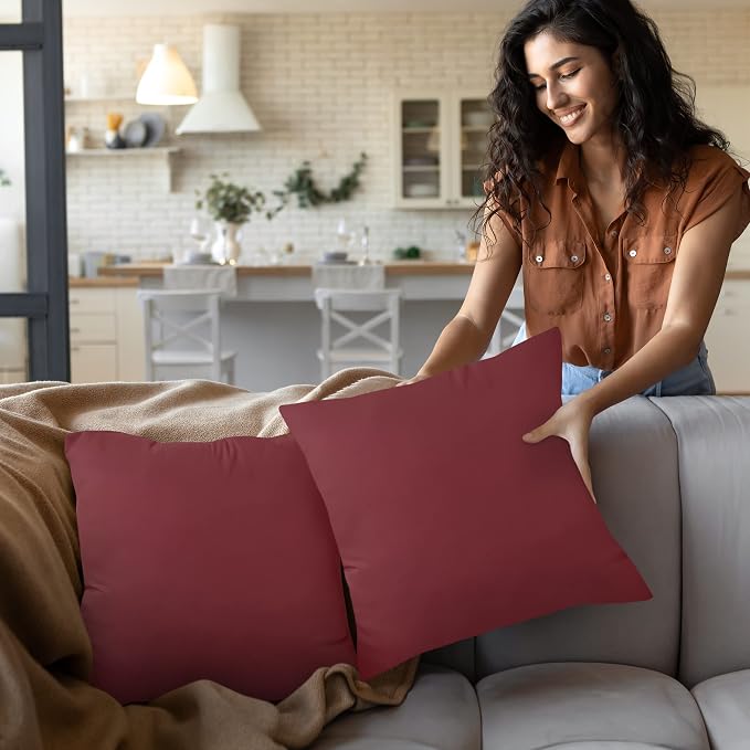 Utopia Bedding 18x18 Pillow Inserts, Set of 2, Wine Red – Indoor Decorative Throw Pillows for Bed, Sofa & Couch – Soft, Supportive & Fluffy Cushion Inserts