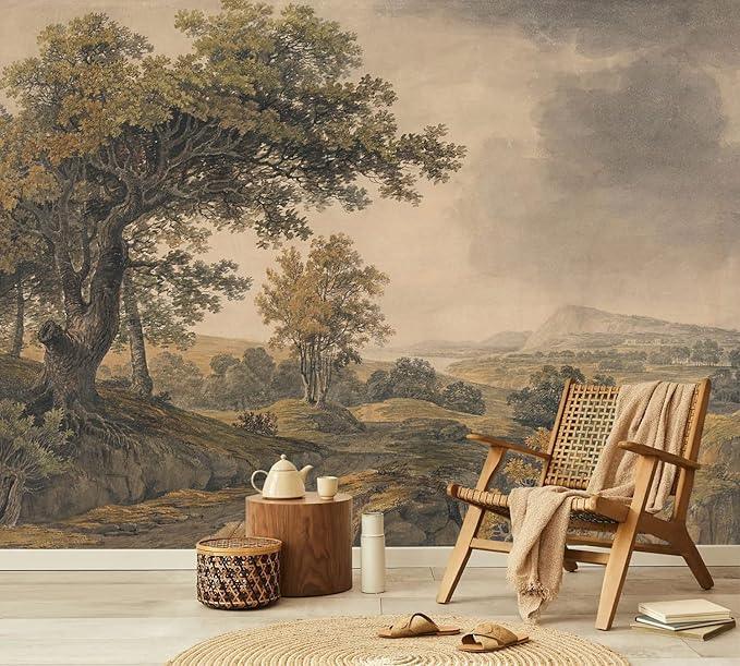 YQWDMX - Beige Forest Peel and Stick Wallpaper Jungle Self-Adhesive Mural for Living Room ZY12 M