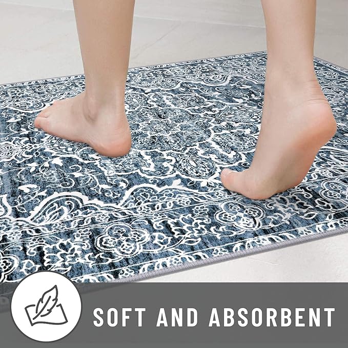 KUTA Extra Long Runners for Hallways 2.6x20ft Non-Slip Washable, Blue White Vintage Kitchen Rug, Stair Runners Indoor Ultra Soft Printed Floral Medallion Carpet for Bedroom Living Room Nursery