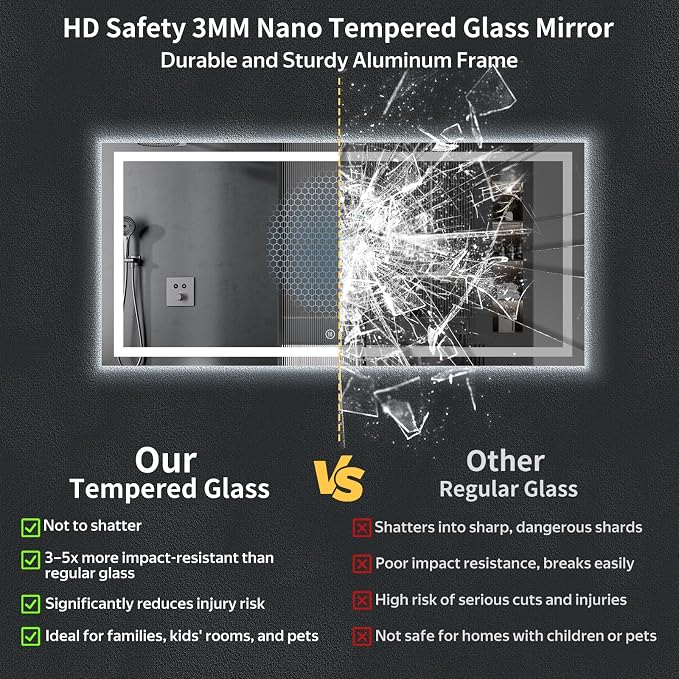 72"x32" LED Bathroom Mirror with Lights, Backlit + Front Lit with CRI>90, Lighted Mirror for Bathroom, Anti-Fog, Dimmable Brightness, 3 Colors, Memory Function, Shatterproof Tempered Glass