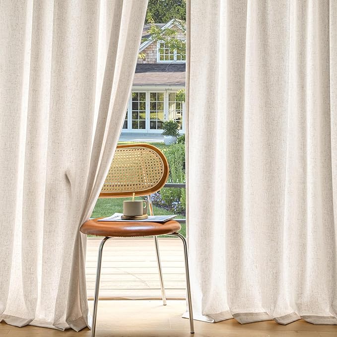 MIULEE Non-See-Through Privacy Linen Curtains 2 Panels, Light Filtering Window Curtains Farn House Textured Back Tab Semi Sheer Drapes for Bedroom Living Room, 52 x 84 Inches Long, Cream