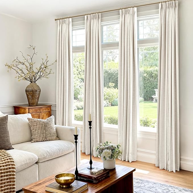CAPALOCA Pinch Pleated Curtains Blackout, Linen Blackout Curtains 108 inches Long 2 Panels Set for Bedroom, Thermal Insulated Pinch Pleated Drapes for Living Room, 40" W x 108" L (Pack of 2), Natural
